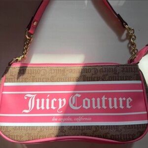 Juicy Couture Pink and Brown Logo Shoulder Bag